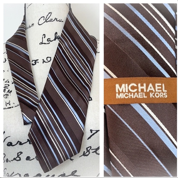 😎Coffee Colored Diagonally Striped Michael Kors Silk Tie😎